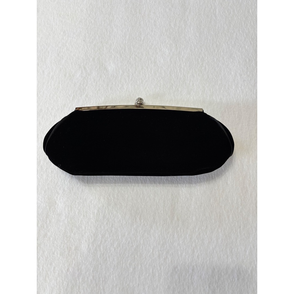 Vintage La Regale Black Velvet Evening Clutch Rhinestone Kiss Lock Silver Chain